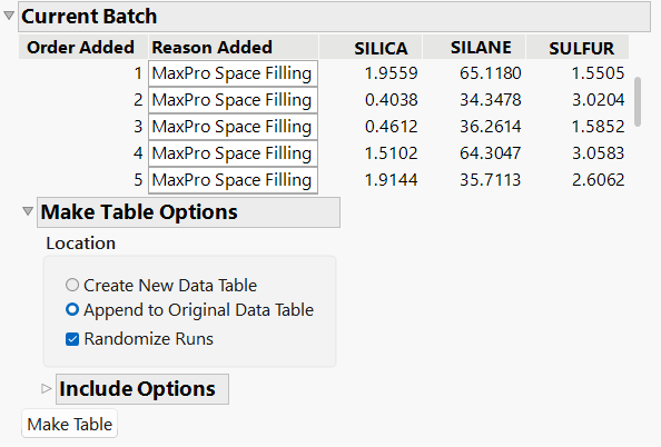 Batch of Runs Auto Selected by Space Filling Exploration