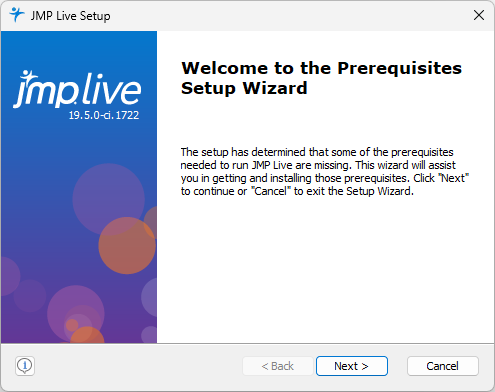 JMP Live Prerequisites Setup Wizard