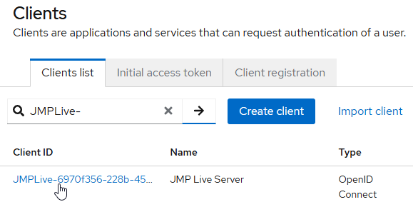 Select the JMP Live Client ID