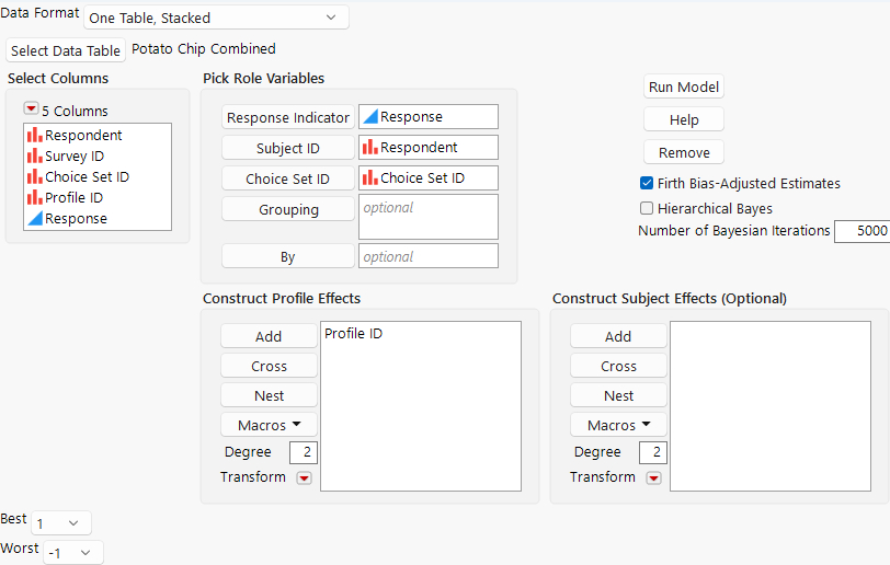 Launch Window for One Table, Stacked Data Format