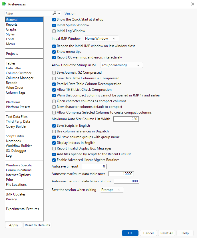 Preferences Window