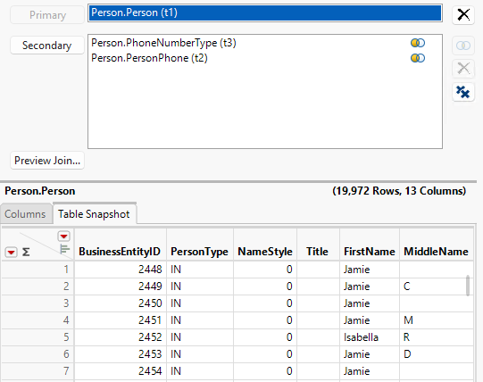 Table Snapshot Tab