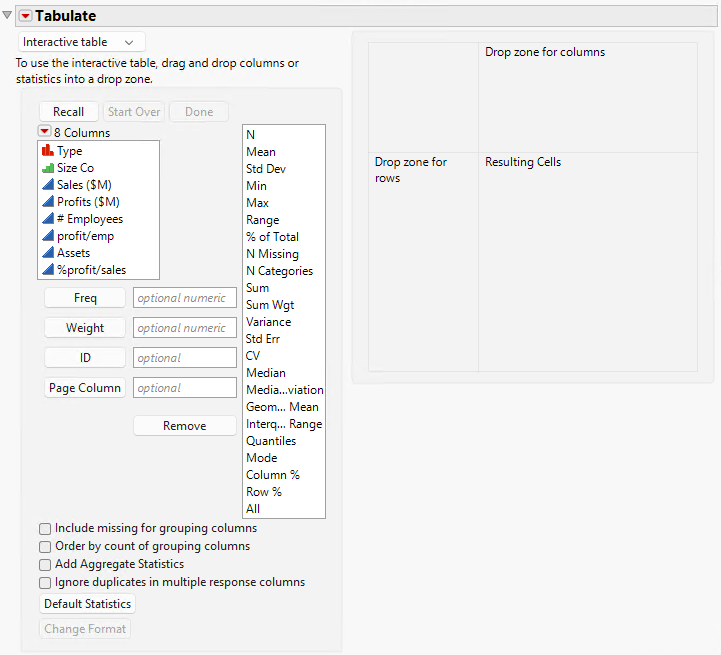 Tabulate Workspace