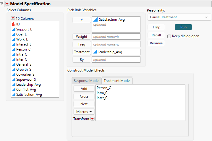 Completed Fit Model Launch Window That Shows Treatment Model Tab