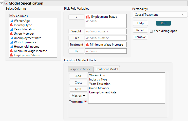Fit Model Launch Window That Shows Treatment Model Tab