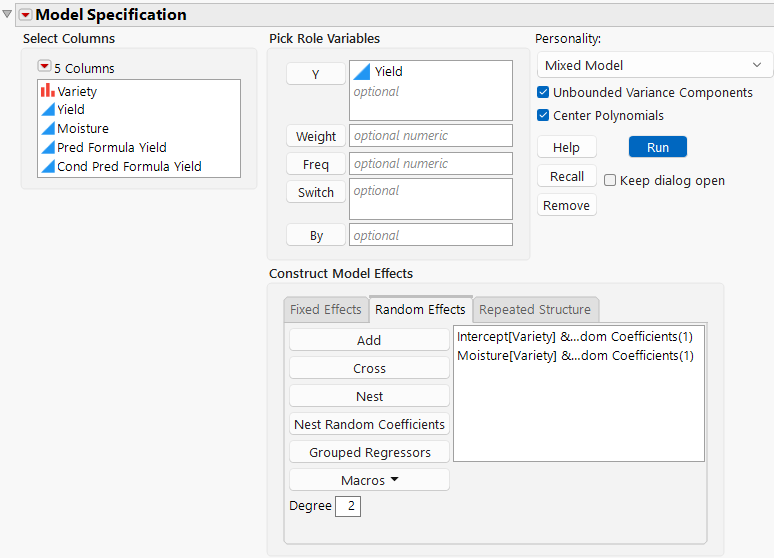 Completed Fit Model Launch Window That Shows Random Coefficients