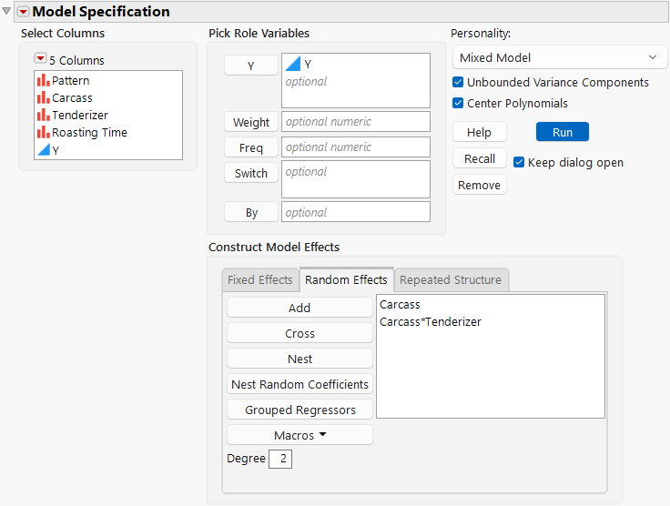 Fit Model Launch Window That Shows Completed Random Effects Tab