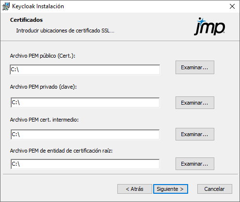 Especificar certificados de Keycloak