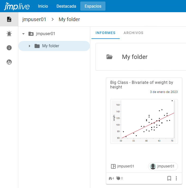 Publicación de informe en un espacio y carpeta (formato de tarjeta) Publicación de informe en un espacio y carpeta (formato de tarjeta)