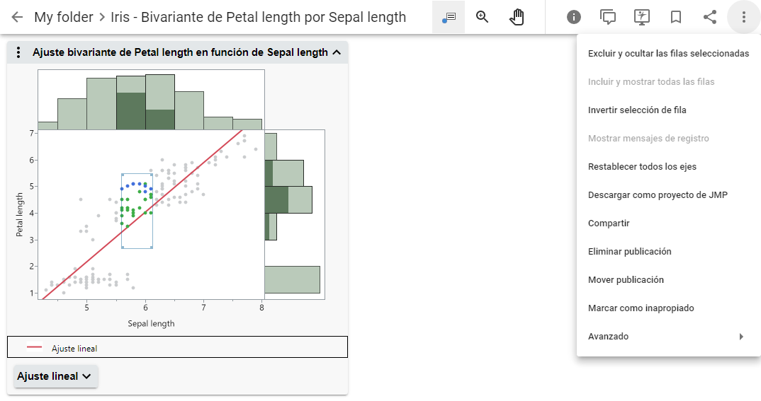 Opciones de menú del informe Opciones de menú del informe