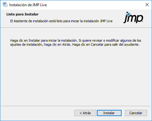 Start JMP Live Installation Start JMP Live Installation