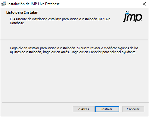 Start JMP Live Database Installation