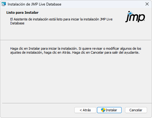 Start JMP Live Database Installation Start JMP Live Database Installation