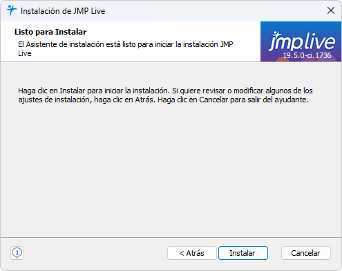 Start JMP Live Installation Start JMP Live Installation