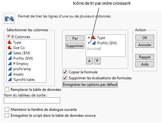 Icône de tri par ordre croissant
