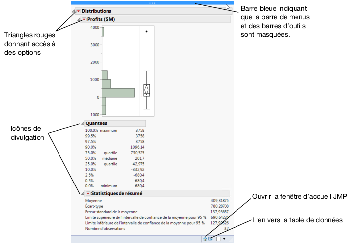 Fenêtre de rapport de Distribution sous Windows