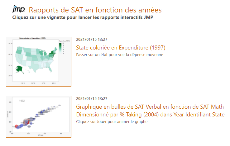 Page d'index pour plusieurs rapports au format HTML interactif