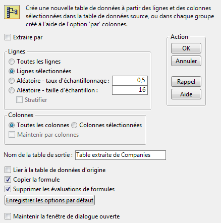 Fenêtre d'extraction