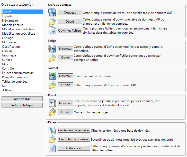 Fenêtre JMP Starter