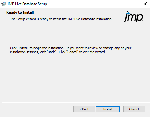Start JMP Live Database Installation