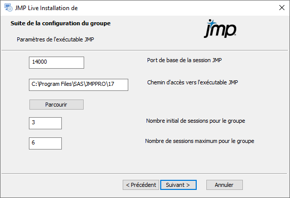 Configurer les paramètres JMP