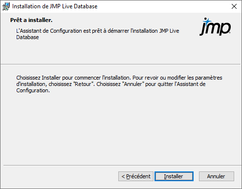 Lancer l'installation de la base de données JMP Live