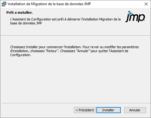Démarrer l'installation de la mise à jour de la base de données JMP Live