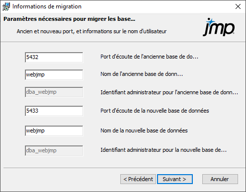 Spécifier les paramètres de base de données