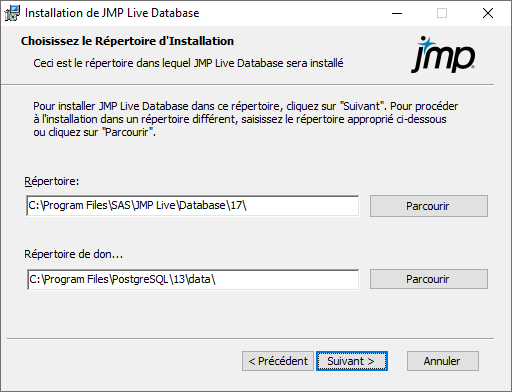 Spécifier les dossiers d'installation