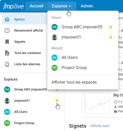 Favorites in the Home Page and Spaces menu