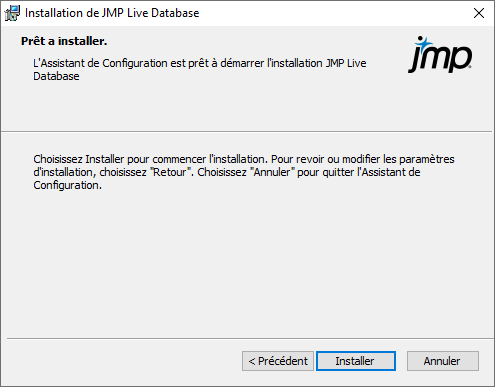 Start JMP Live Database Installation