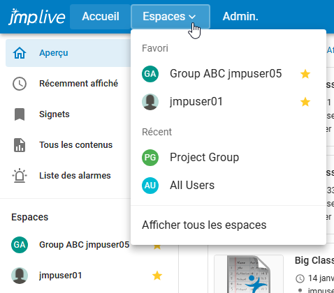 Favorites in the Home Page and Spaces menu Favorites in the Home Page and Spaces menu