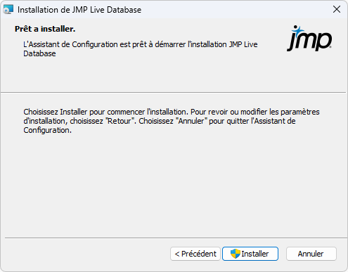 Start JMP Live Database Installation Start JMP Live Database Installation