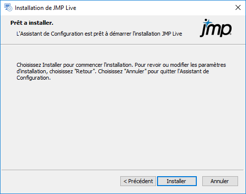 Start JMP Live Installation Start JMP Live Installation