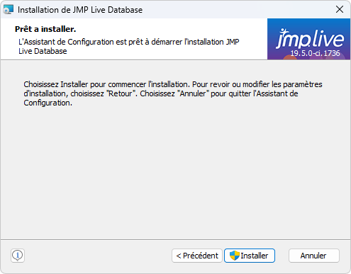 Start JMP Live Database Installation Start JMP Live Database Installation