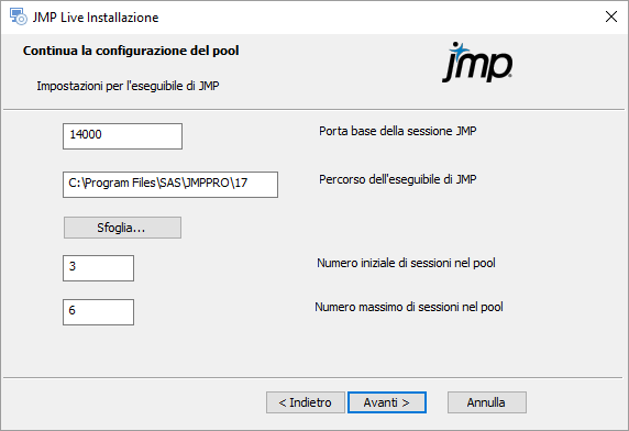 Configurazione delle impostazioni di JMP