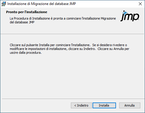 Avviare l'installazione dell'aggiornamento del database di JMP Live