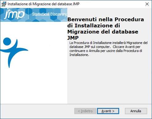 Installazione guidata del trasferimento del database di JMP Live