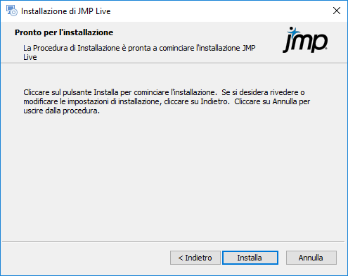 Avvio dell'installazione di JMP Live