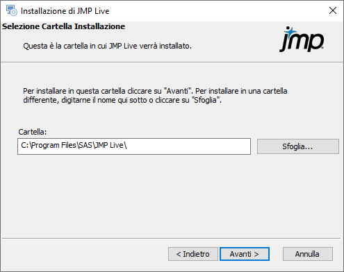 Specificare la cartella di installazione