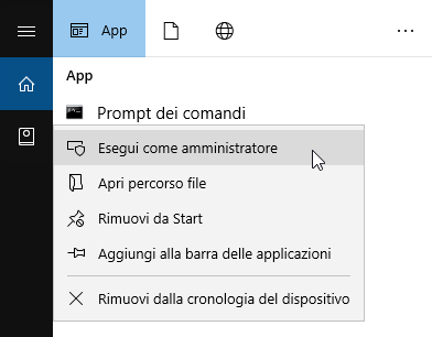 Esecuzione di un prompt dei comandi di Windows come amministratore