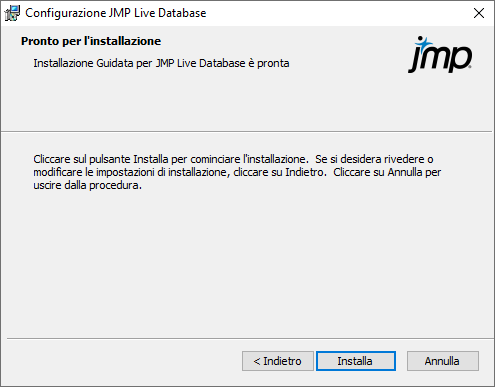 Start JMP Live Database Installation