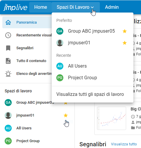 Favorites in the Home Page and Spaces menu
