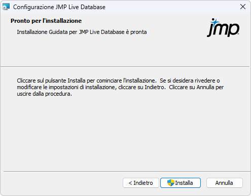 Start JMP Live Database Installation Start JMP Live Database Installation
