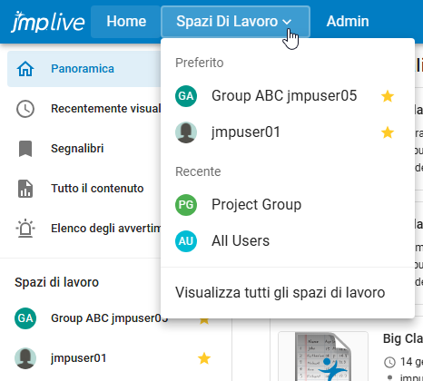 Favorites in the Home Page and Spaces menu