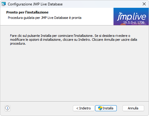 Start JMP Live Database Installation Start JMP Live Database Installation