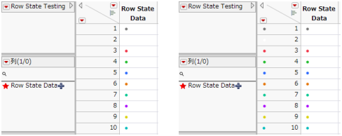 Table with No Row States (left) and Table with Row States (right)