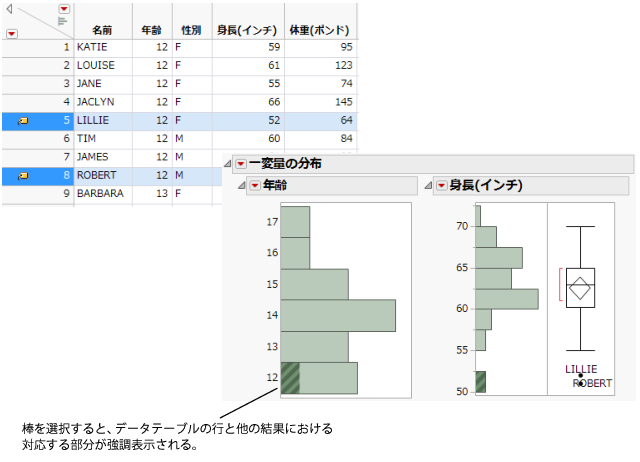 棒と行の強調表示