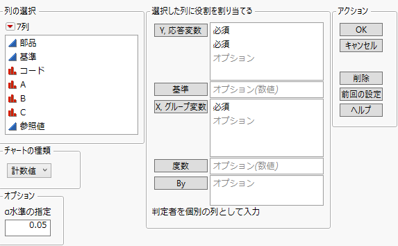 「計数値用ゲージチャート」起動ウィンドウ
