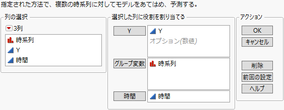「時系列予測」起動ウィンドウ